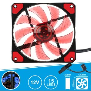 Ventoinha 12V 120x120x25mm C/ 15 LEDS Vermelhos - (VENLED120R)