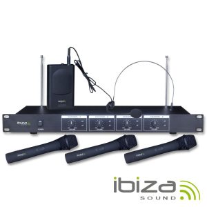 Central Microfone S/ Fios 4 Canais VHF 201.1/207.5MHz IBIZA - (VHF4)