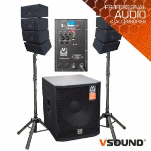 Sistema LINE-ARRAY Ativo 8 Colunas 2x4"+SUB 18" 1200W VSOUND - (VSSARRAY1200N)