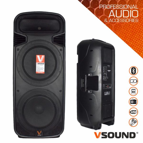 Coluna Amplificada 2x15" USB/FM/BT/SD/BAT MIC VSOUND - (VSSP215)