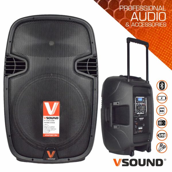 Coluna Amplificada 15" 700W USB/BT/SD/Bat/2xMIC UHF VSOUND - (VSSPORT15V)