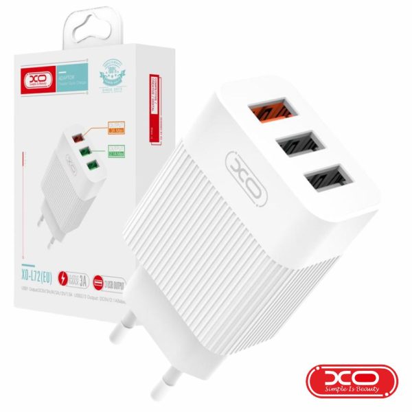 Alimentador 3 USB-A 5V QC3.0 2.1A Branco XO - (L72)