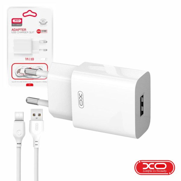 Alimentador USB-A 2.4A Branco + Cabo USB-A P/ USB-C XO - (L99-USBC-WH)