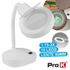 Candeeiro C/ Lupa Secretária 3/8 Dioptrias 15 LEDS 10W PROK - (LUMILED10W)