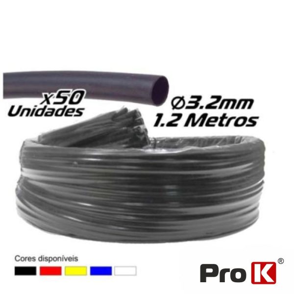 Tubo Manga Termoretráctil 3.2mm 1.2m 50x Preta PROK - (PKMT32BK/50)