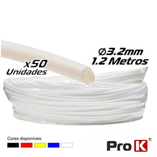 Tubo Manga Termoretráctil 3.2mm 1.2m 50x Branco PROK - (PKMT32W/50)