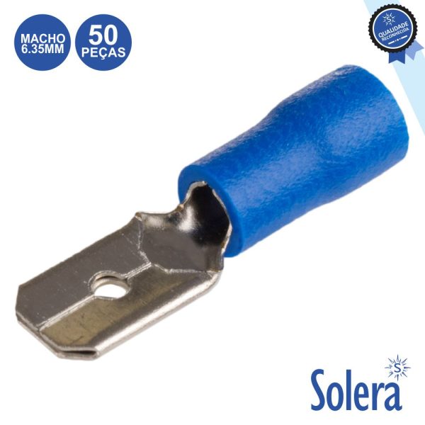 Terminal Faston Macho Isolado 6.35mm Azul 50x SOLERA - (SLR-TL25A/50)