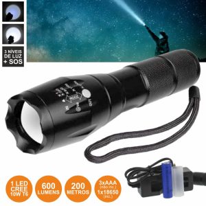 Lanterna C/ 1 LED Xpe 10W 5 Níveis Luz Recarregável Zoom 600 - (TORCH-SPACE)