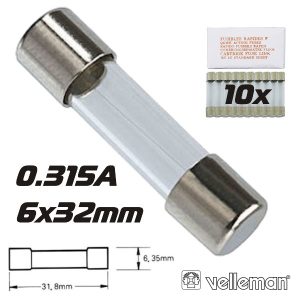 Fusível 6x32 Fusão Rápida 0.315a (10X) VELLEMAN - (6FF0.315N)