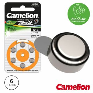 Pilha Botão Pr48 / A13 1.4V 280ma 6x Blister CAMELION - (A13-BP6)