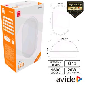 Aplique LEDS Oval 20W 270x145mm 4000k 1600lm IP65 AVIDE - (ABBHL-O-20W-NW)