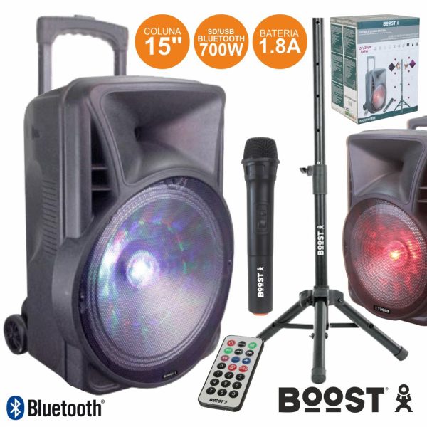 Coluna Amplificada 15" 700W USB/BT/SD Suporte/Micro Boost - (BOOST-MOBILE15-SET)