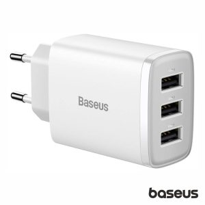 Alimentador Comutado 3 USB-A 17W Branco BASEUS - (CCXJ020102)