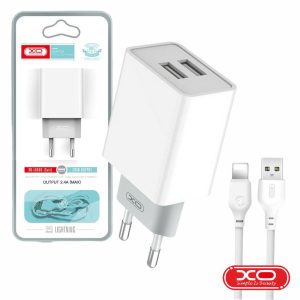 Alimentador 2x USB-A 5V 2.4A + Cabo USB-A P/ Lightning XO - (L65L)