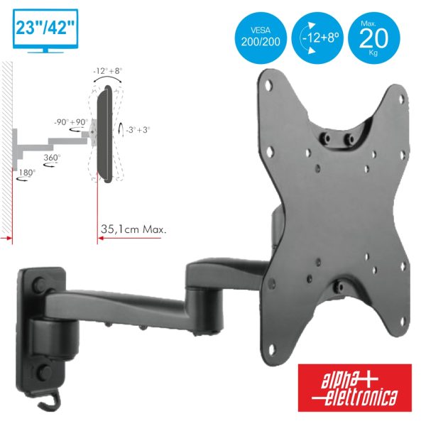 Suporte LCD/LED 23/42" C/ 2 Braços VESA 200/200 20kg ALPHA - (SU2342/30)