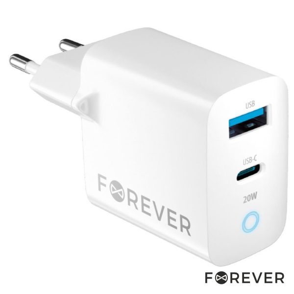 Alimentador Comutado 1xUSB-C/1xUSB-A PD/QC 20W FOREVER - (TC-06-20AC)