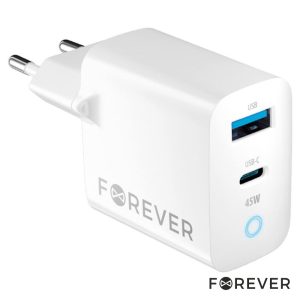 Alimentador Comutado 1xUSB-C/1xUSB-A PD/QC 45W GaN FOREVER - (TC-06-45AC)