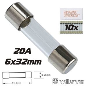 Fusível 6x32 Fusão Rápida 20a (10X) VELLEMAN - (6FF20N)