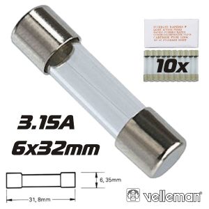 Fusível 6x32 Fusão Rápida 3.15A (10X) VELLEMAN - (6FF3.15N)