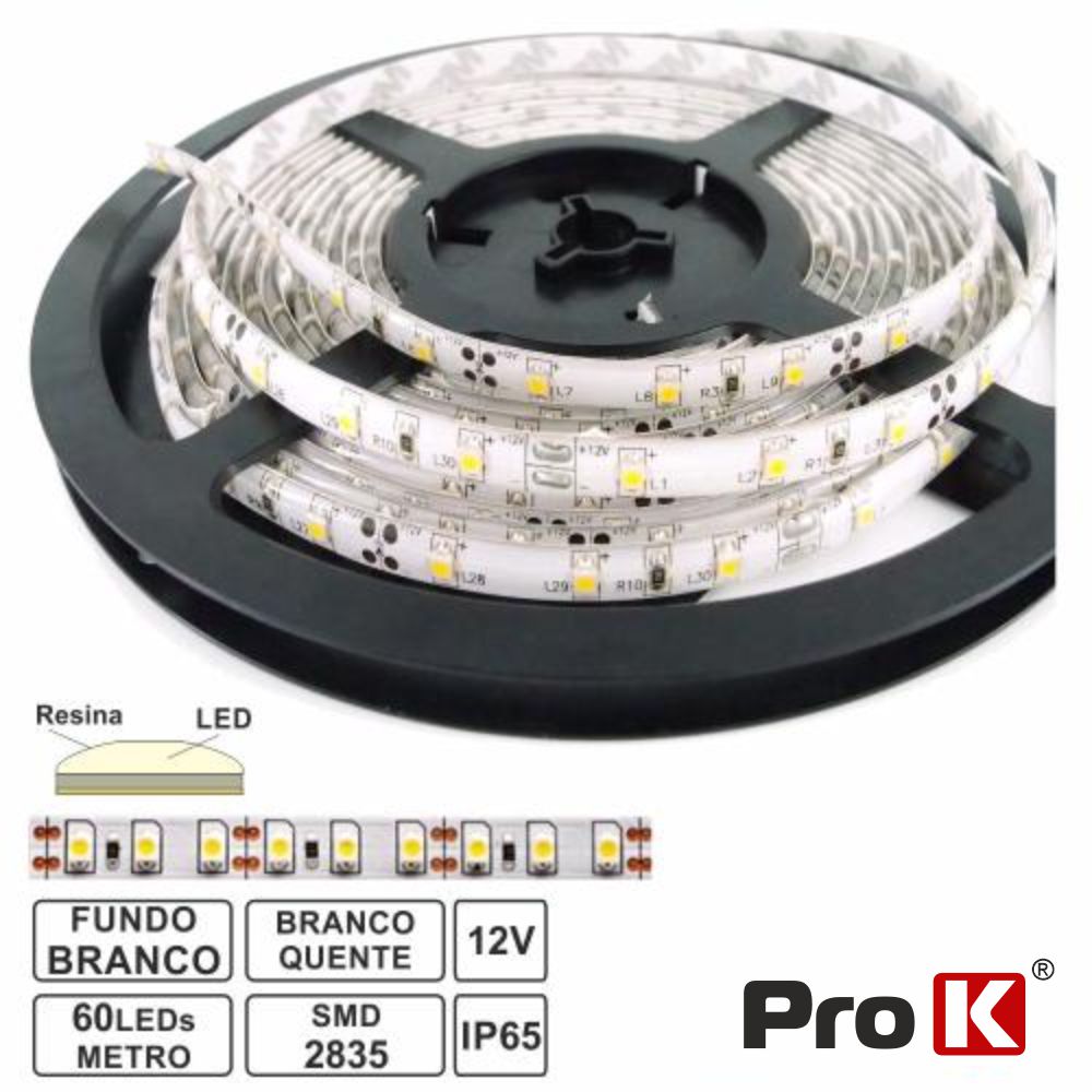 Fita 300 LEDS 2835 3000k 4.8W 12V 5m IP65 PROK - (FL43WW)
