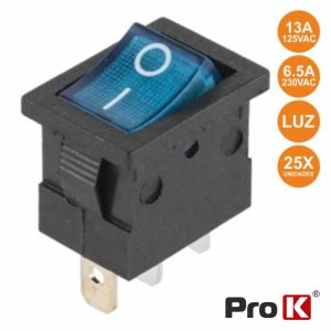 Interruptor Basculante C/ Luz 6.5A-250v SPST On-Off 25x PROK - (ITR003BL/25)