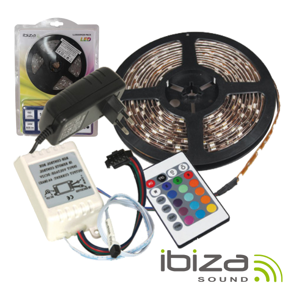 Fita 150 LEDS RGB 12V 5m IP44 Comando/Alimentador IBIZA - (LLS500RGB-PACK)