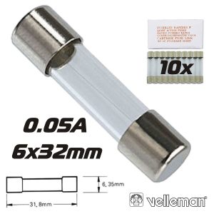 Fusível 6x32 Fusão Lenta 0.05a (10X) VELLEMAN - (6FU0.05N)