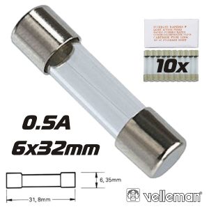 Fusível 6x32 Fusão Lenta 0.5a (10X) VELLEMAN - (6FU0.5N)