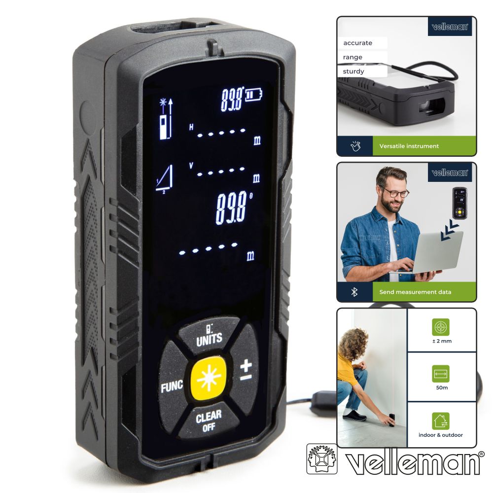 Medidor De Distâncias Digital a Laser 50m BT VELLEMAN - (DEM702)