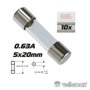 Fusível 5x20 Fusão Rápida 0.63a (10X) VELLEMAN - (FF0.63N)
