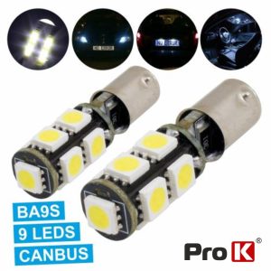 Lâmpada P/ Automóvel Ba9s 12V 9 LED Branco Canbus 2x PROK - (LLCB09/2B)