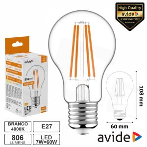 Lâmpada LED E27 Globo Filamento 7W 230V 4000K 806lm AVIDE - (ABLFG27NW-7W)