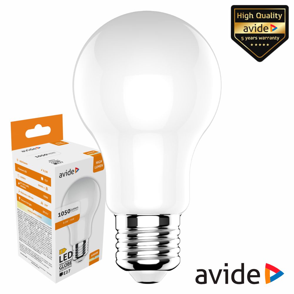 Lâmpada LED Filamento E27 Globo A60 8.5W 230V 4000K 1050lm - (ABLFG27NW-8.5W-M)
