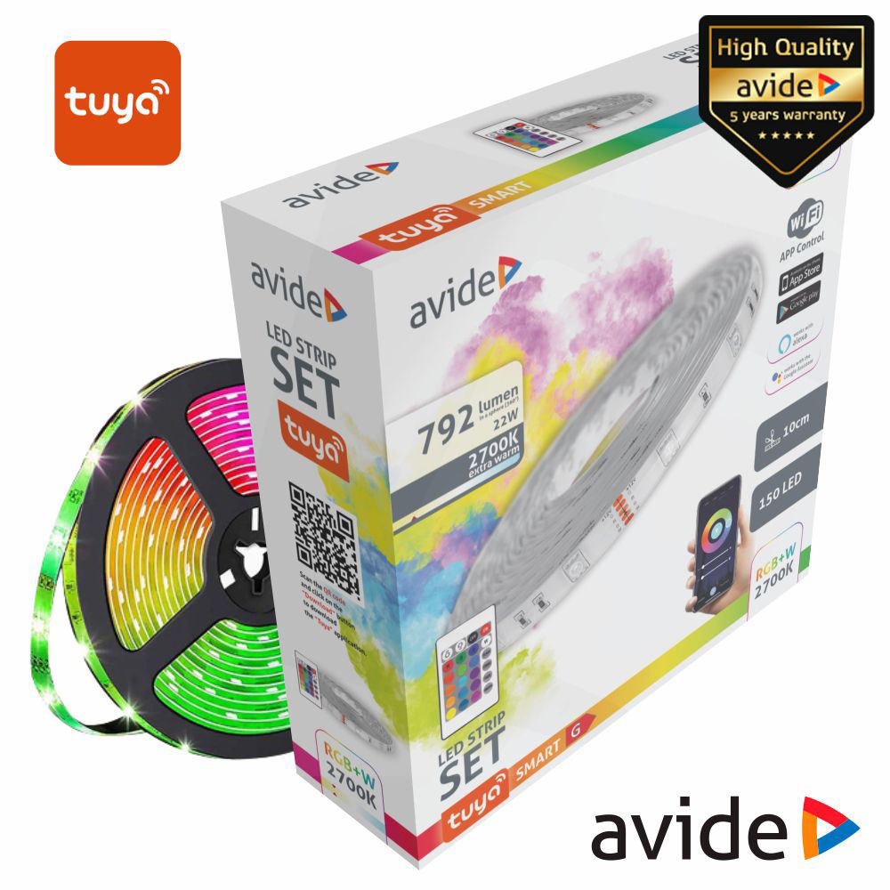 Kit Fita LED RGBW 12V 5m IP65 WIFI+ IR TUYA AVIDE - (ABLS-30RGBW65-TYIR)