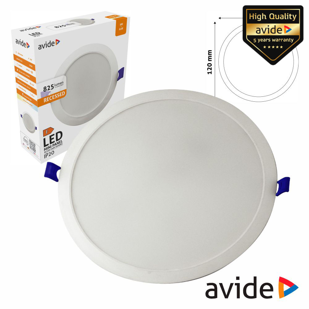 Painel LEDS Redondo 9W 120mm 4000K 825lm AVIDE - (AMRPNW-R-9W-PC)