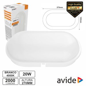 Painel LED Oval Aplique 20W 270mm 4000K 2000lm IP65 AVIDE - (ABBHL-O-20W-NW-HL)
