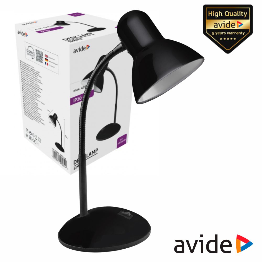 Candeeiro Secretária E27 40W IP20 Preto AVIDE - (ABDLS-B)