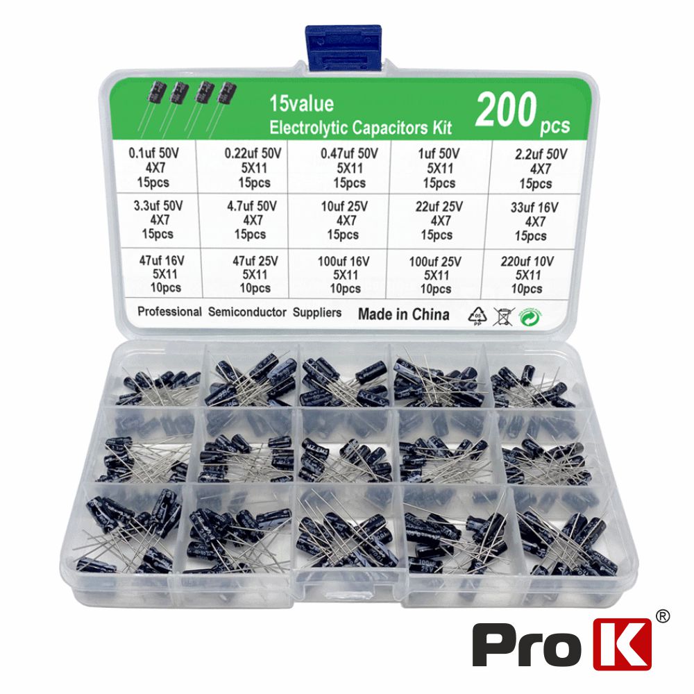 Conjunto de 200 Condensadores Electroliticos PROK - (KIT-COND-01)