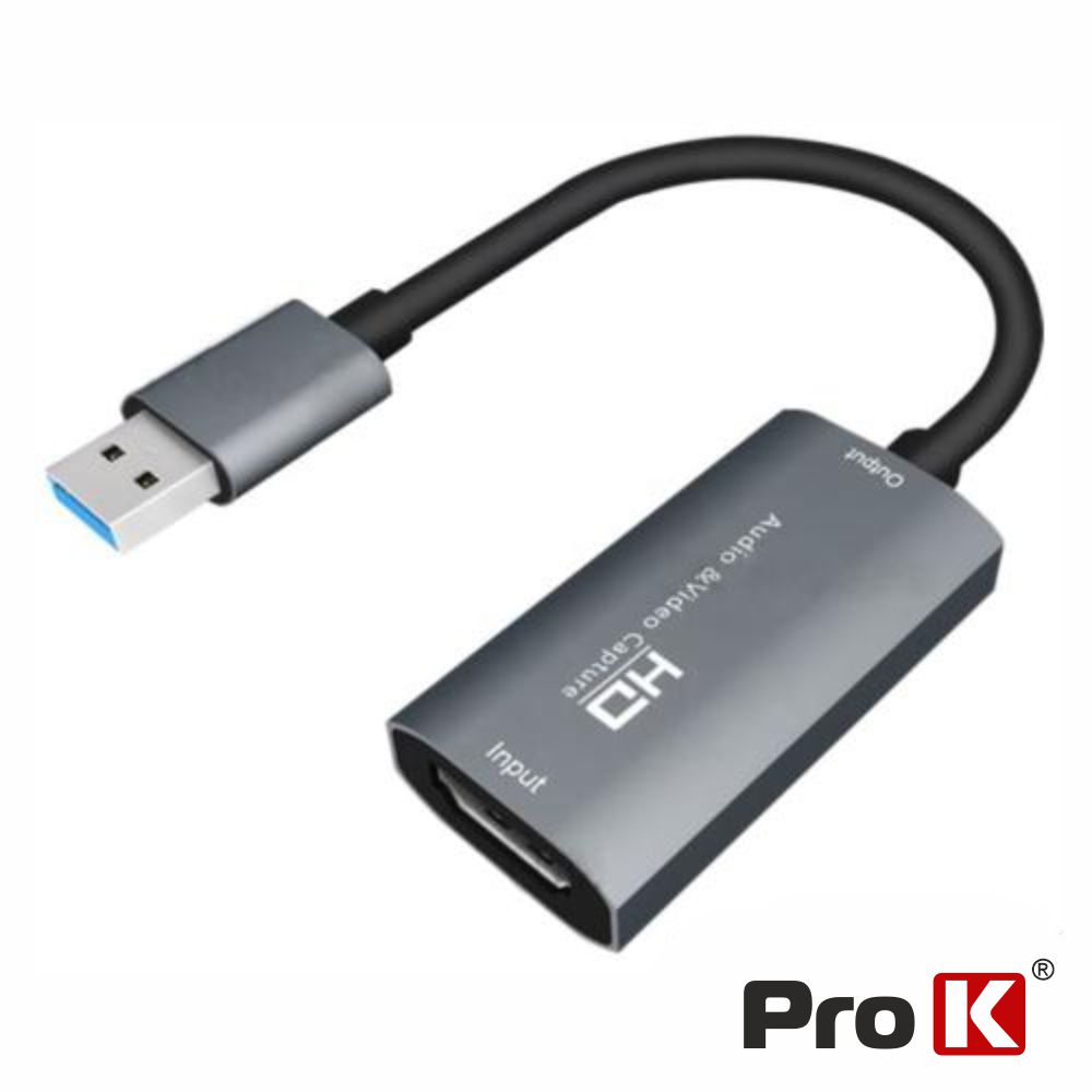 Placa Captura HDMI Audio E Vídeo P/ USB 2.0 4K 30Hz PROK - (PK-HDMICPTUSB03)