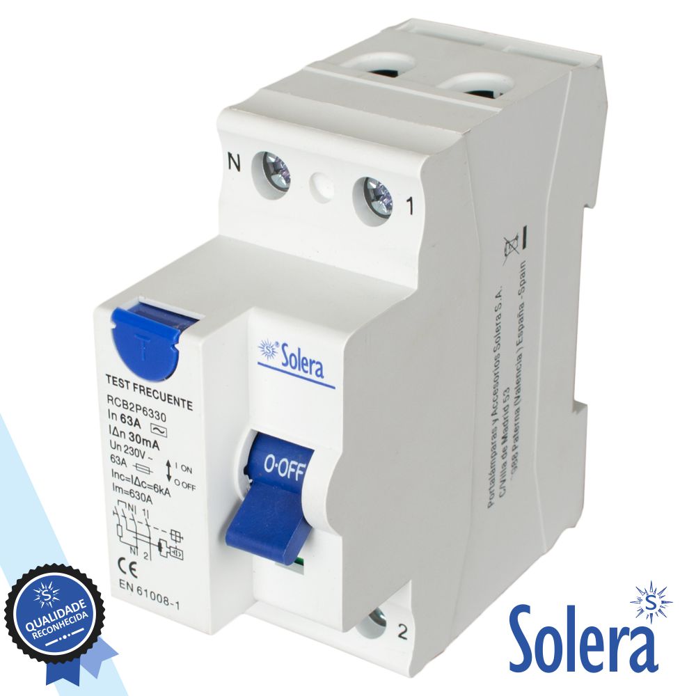 Interruptor Diferencial 2p 63a 6ka 240/415v SOLERA - (SLR-RCB2P6330)