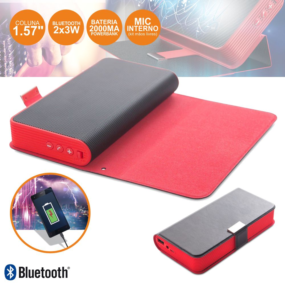 Coluna Bluetooth Portátil 2x3W C/ PoWerbank 5200mah - (SOUND BOOK)