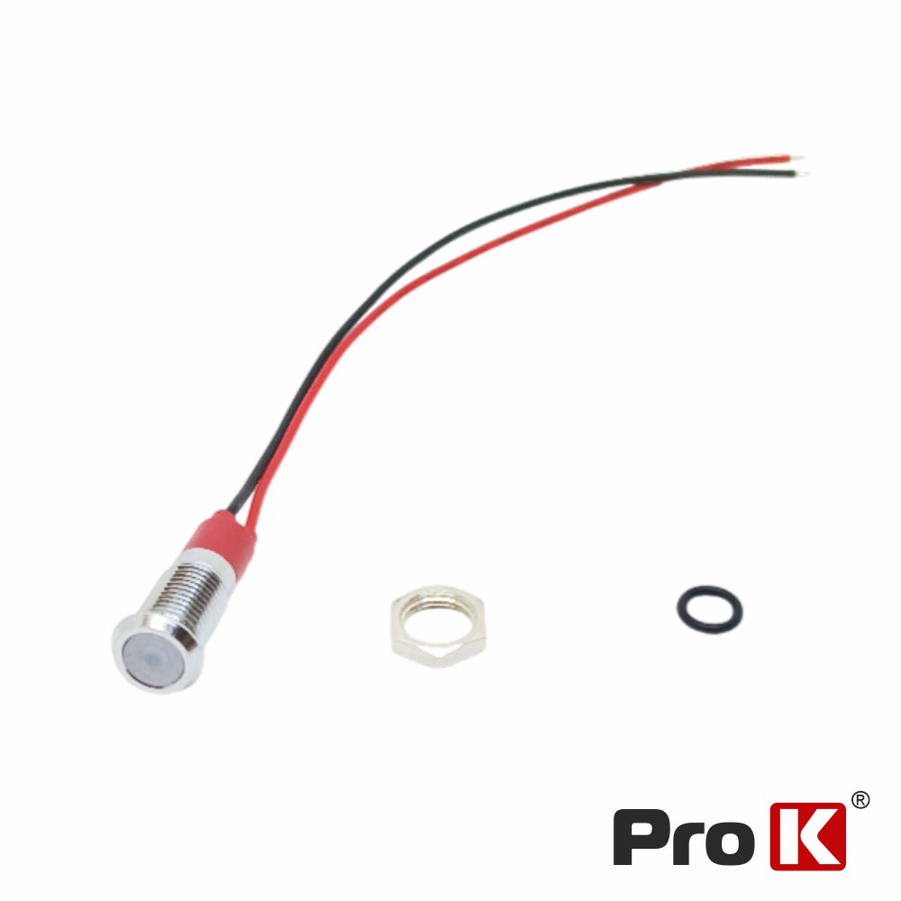 Luz Piloto Redondo De Metal 8mm 12-24V Branco PROK - (LLP-1224/8WH)