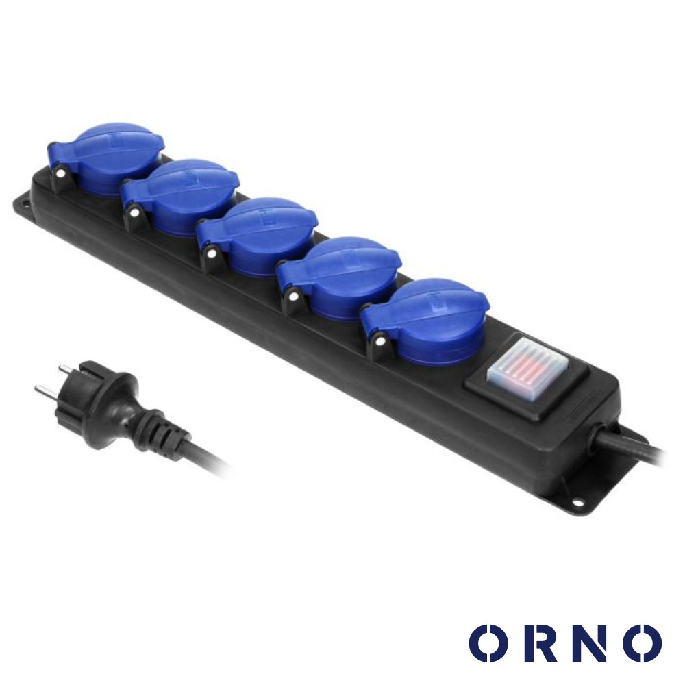 Extensão Elétrica 5x Schuko C/ Interruptor 5m IP44 ORNO - (OR-AE-13159(GS)/5M)
