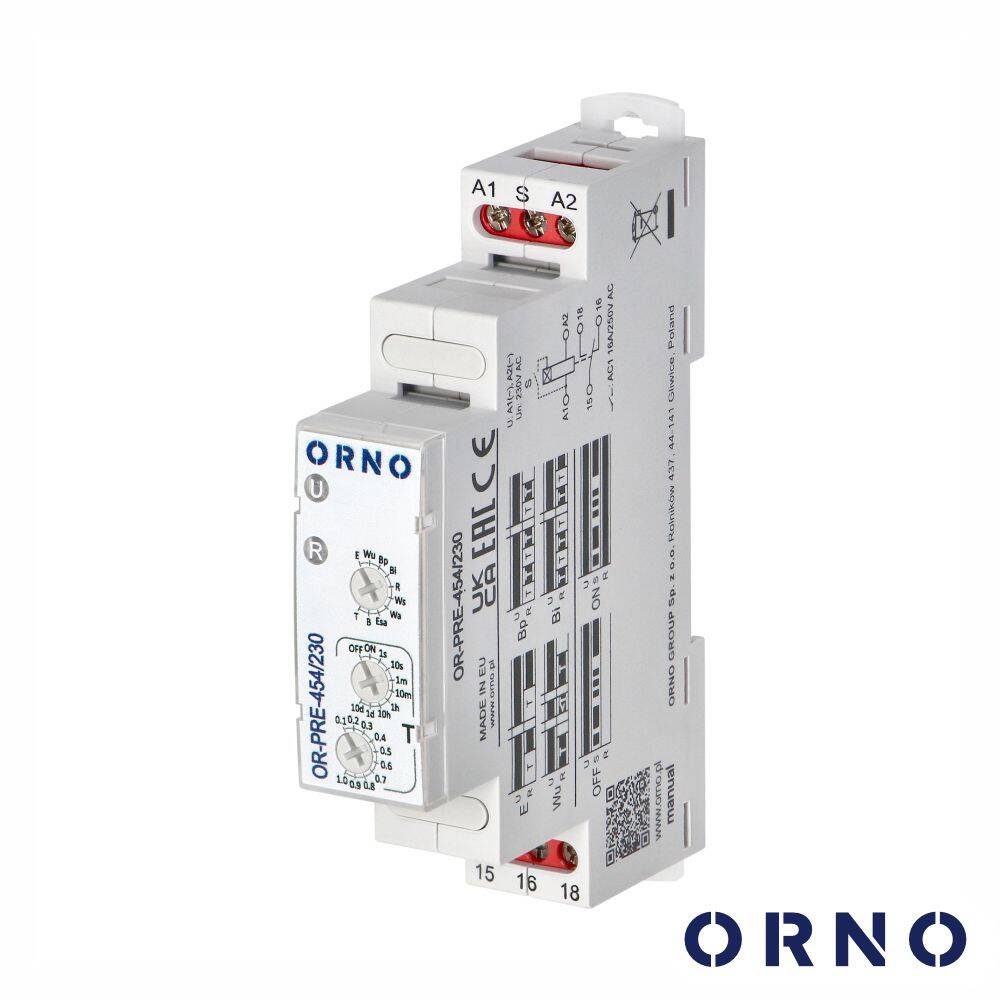 Relé Temporizador C/ 10 Funções P/ Calha DIN IP20 ORNO - (OR-PRE-454/230)