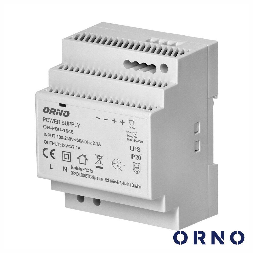Fonte De Alimentação 12VDC 7A 84W DIN ORNO - (OR-PSU-1645)