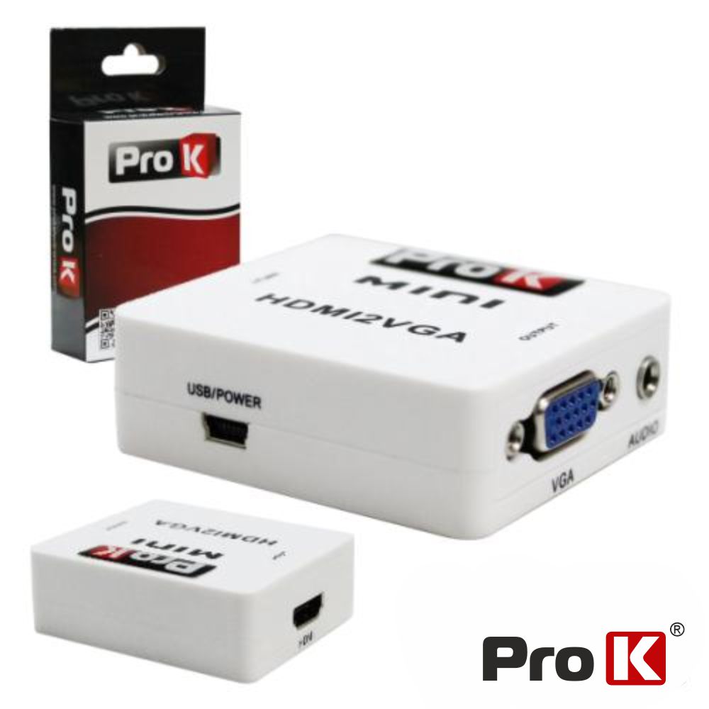 Conversor HDMI -> VGA C/ Áudio Amplificado PROK - (PK-HDMIVGA01)