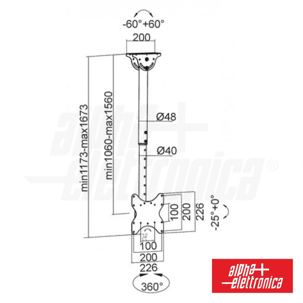 Suporte Lcd/Plasma 23/42" Tecto C/1 Braço 200/200 50kg ALPHA - Image 2