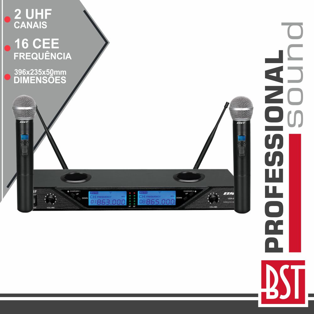 Central Microfone S/ Fios 2 Canais Uhf 16 Freq Cee BST - (UDR208)