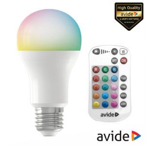 Lâmpada LED E27 9.7W A60 RGBW C/ ComandoIR 806lm AVIDE - (ASG27RGBW-9.7W-RC)