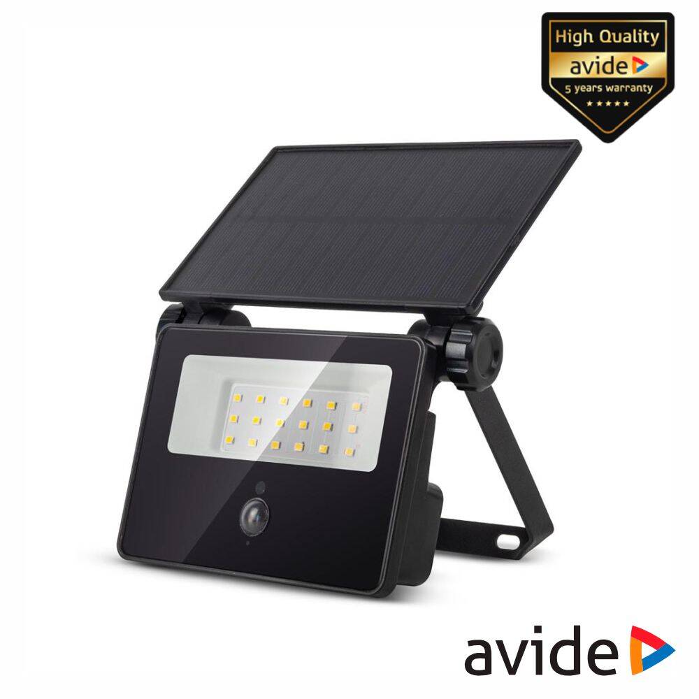 Aplique LED C/ Painel Solar 4W IP65 4000K 400lm PIR AVIDE - (ASOLFLNW-12-CMSP-P)